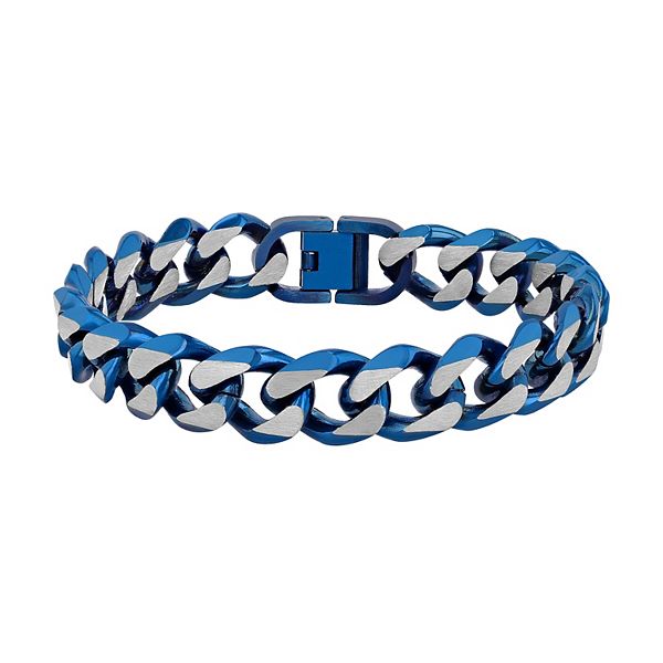 Steel Nation Men's Blue Ion-Plated Stainless Steel Curb Link Bracelet