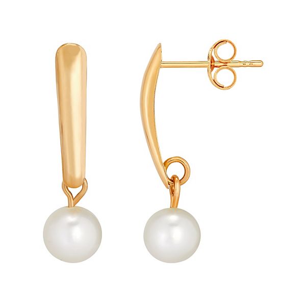 Everlasting Gold 10k Gold Freshwater Cultured Pearl Drop Earrings