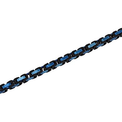 Steel Nation Men's Black & Blue Ion-Plated Byzantine Link Bracelet