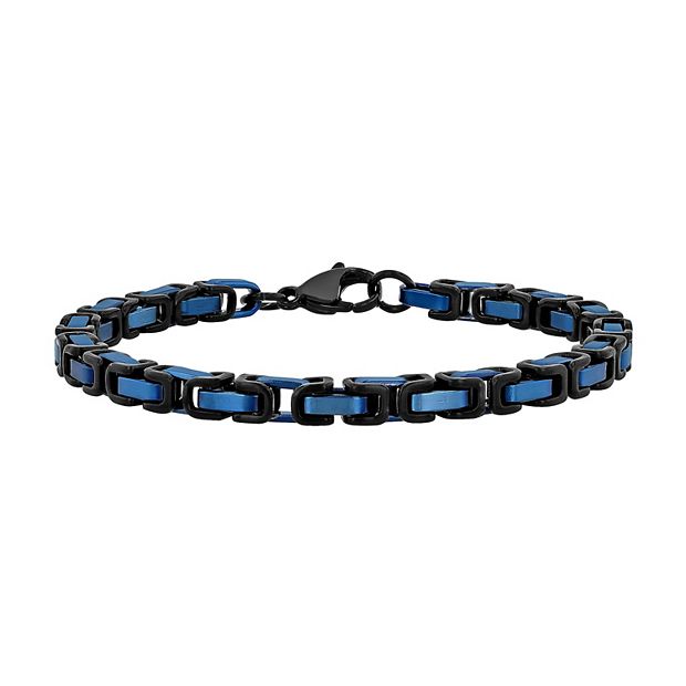 Jewelry Nation Men s Black Blue Ion Plated Byzantine Link Bracelet
