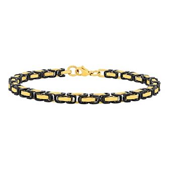 Jewelry Nation Men's Black & Blue Ion-Plated Byzantine Link Bracelet