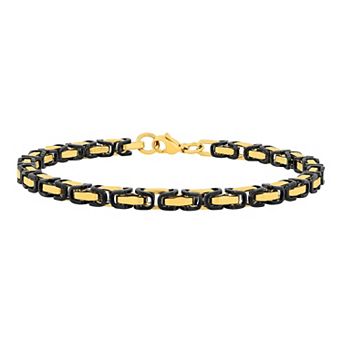 Jewelry Nation Men's Black & Blue Ion-Plated Byzantine Link Bracelet