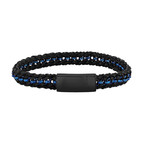 St Louis Blues Hockey Bracelet Jewelry Blue Braided Leather Metal Charm  Closure