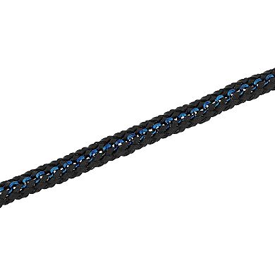 Steel Nation Men's Blue Ion-Plated & Black Faux Leather Bracelet