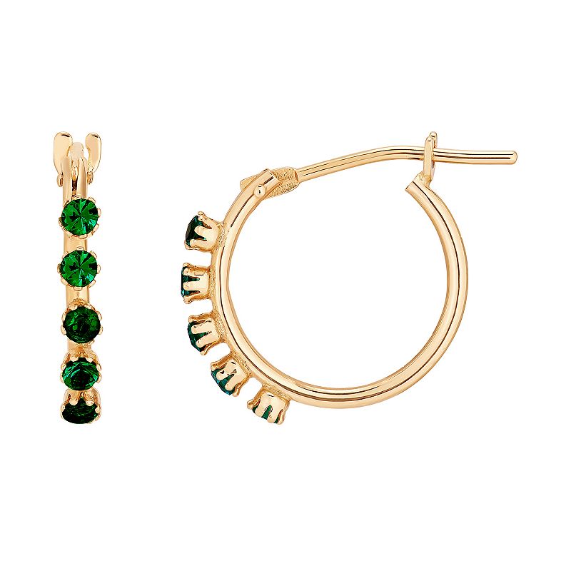 Everlasting Gold 10k Gold Simulated Emerald Hoop Earrings, Womens, Green
