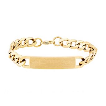 Steel Nation Men's Gold Tone Ion-Plated Lord's Prayer Plate Curb Chain Bracelet