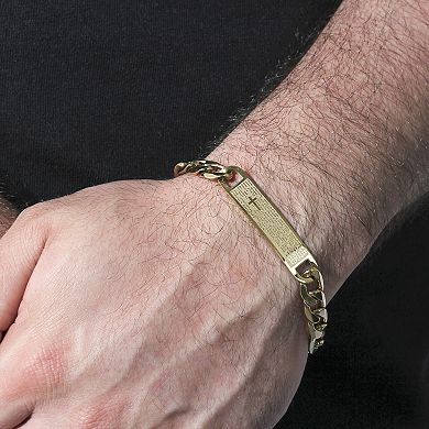 Steel Nation Men's Gold Tone Ion-Plated Lord's Prayer Plate Curb Chain Bracelet