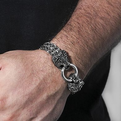 Steel Nation Men's Stainless Steel Double Row Franco Chain Lion Bracelet