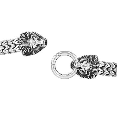 Steel Nation Men's Stainless Steel Double Row Franco Chain Lion Bracelet