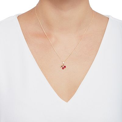 Everlasting Gold 10k Gold Lab Created Ruby Cherry Pendant Necklace