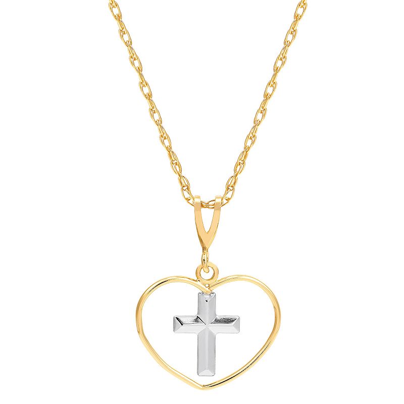 Everlasting Gold 10k Gold Open Heart Cross Pendant Necklace, Womens, Size