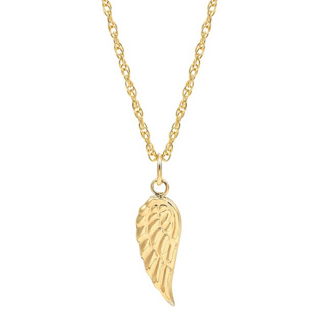 Everlasting Gold 10k Gold Flat Back Angel Wing Pendant Necklace