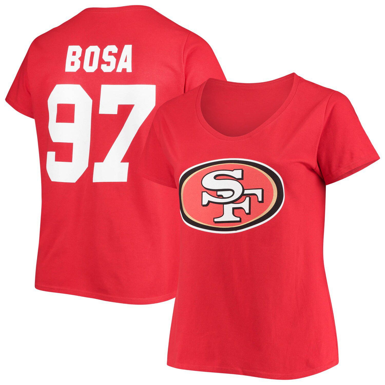 Women's Fanatics Branded Nick Bosa Scarlet San Francisco 49ers Plus Size Name & Number V-Neck T-Shirt