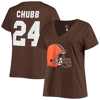 Women's Fanatics Branded Nick Chubb Brown Cleveland Browns Plus Size Name & Number V-Neck T-Shirt