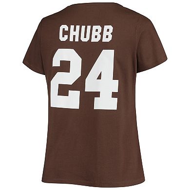 Women's Fanatics Branded Nick Chubb Brown Cleveland Browns Plus Size Name & Number V-Neck T-Shirt