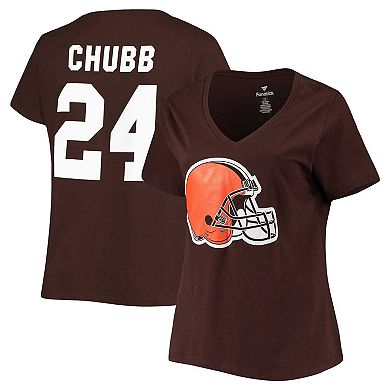 Women's Nick Chubb Brown Cleveland Browns Plus Size Fair Catch Name & Number V-Neck T-Shirt