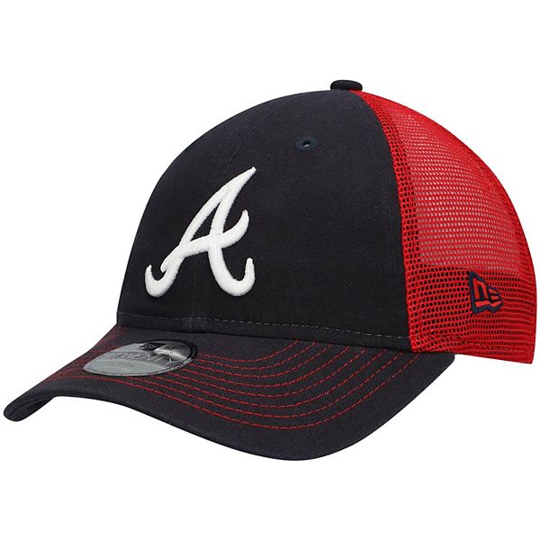 Youth New Era Navy/Red Atlanta Braves Fronted Trucker 9TWENTY Snapback Hat