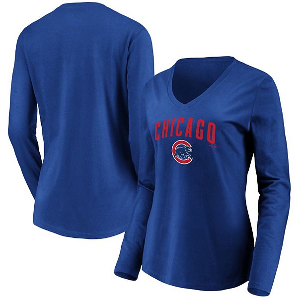 Women's Fanatics Branded Royal Chicago Cubs Core Team Lockup Long Sleeve V-Neck  T-Shirt