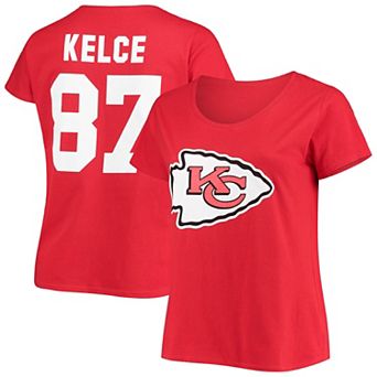 Women's Fanatics Branded Travis Kelce Red Kansas City Chiefs Plus Size Name & Number V-Neck T-Shirt