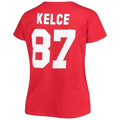Women's Fanatics Branded Travis Kelce Red Kansas City Chiefs Plus Size Name & Number V-Neck T-Shirt