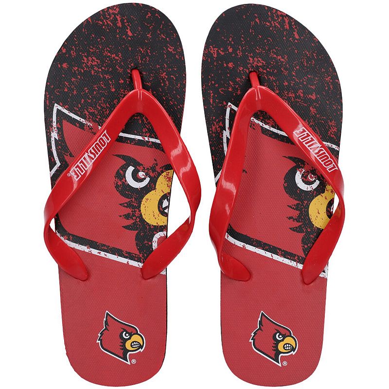 FOCO Louisville Cardinals Big Logo Flip-Flops, Mens, Size: XS, LOU Red