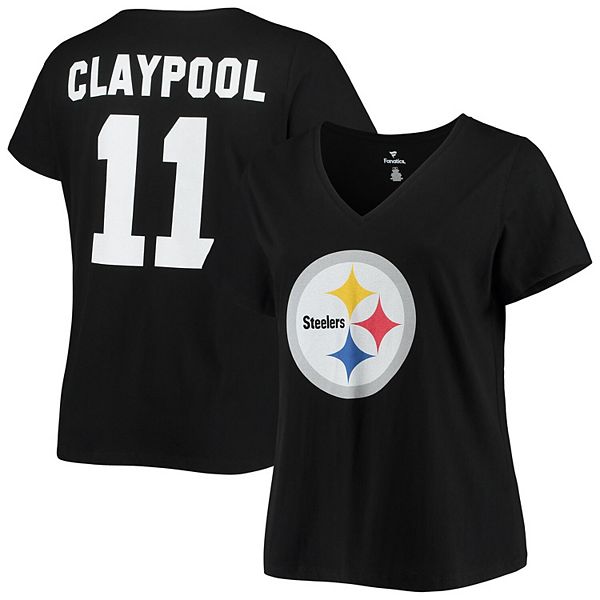 Women's Fanatics Branded Chase Claypool Black Pittsburgh Steelers Plus Size  Name & Number V-Neck T-Shirt