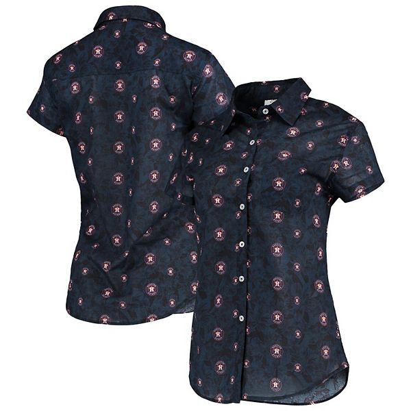 Men's Houston Astros FOCO Navy Floral Linen Button-Up Shirt