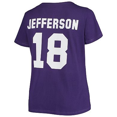 Women's Fanatics Branded Justin Jefferson Purple Minnesota Vikings Plus Size Name & Number V-Neck T-Shirt
