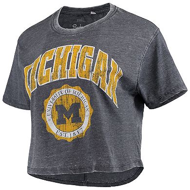 Women's Pressbox Navy Michigan Wolverines Edith Vintage Burnout Crop T-Shirt