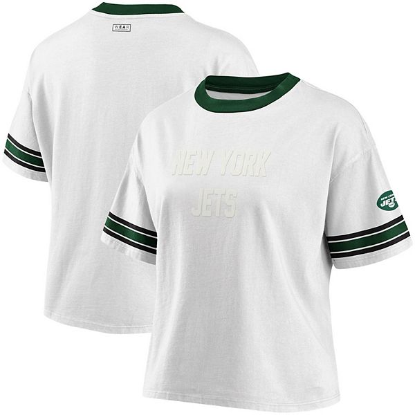 Women's Wear by Erin Andrews White New York Jets Domestic Cropped Long Sleeve T-Shirt Size: Small