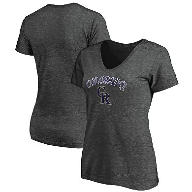 Women's Fanatics Branded Heathered Charcoal Colorado Rockies Team Logo Lockup V-Neck T-Shirt