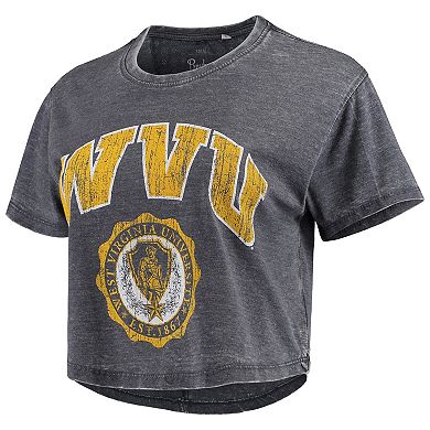 Women's Pressbox Navy West Virginia Mountaineers Edith Vintage Burnout Crop T-Shirt