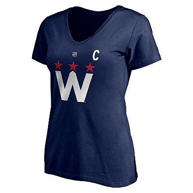 Women's Fanatics Branded Alexander Ovechkin Navy Washington Capitals 2020/21 Alternate Authentic Stack Name & Number V-Neck T-Shirt