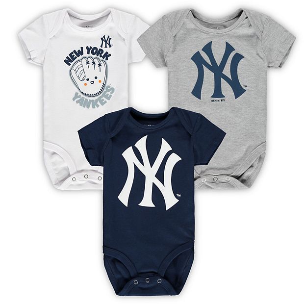 Newborn & Infant Navy/White/Heather Gray New York Yankees Biggest Little Fan 3-Pack Bodysuit Set