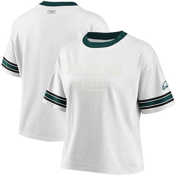 Women's Philadelphia Eagles WEAR by Erin Andrews Oatmeal Long Sleeve Crop  Top Shirt