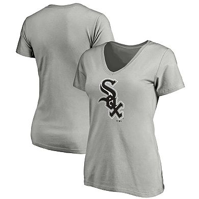 Women's Fanatics Branded Heathered Gray Chicago White Sox Core Official Logo V-Neck T-Shirt