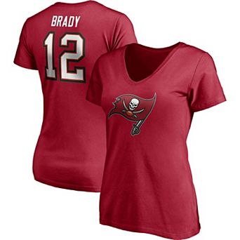 Women's Fanatics Tom Brady Red Tampa Bay Buccaneers Player Icon Name & Number V-Neck T-Shirt