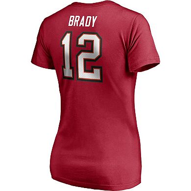 Women's Fanatics Branded Tom Brady Red Tampa Bay Buccaneers Player Icon Name & Number V-Neck T-Shirt