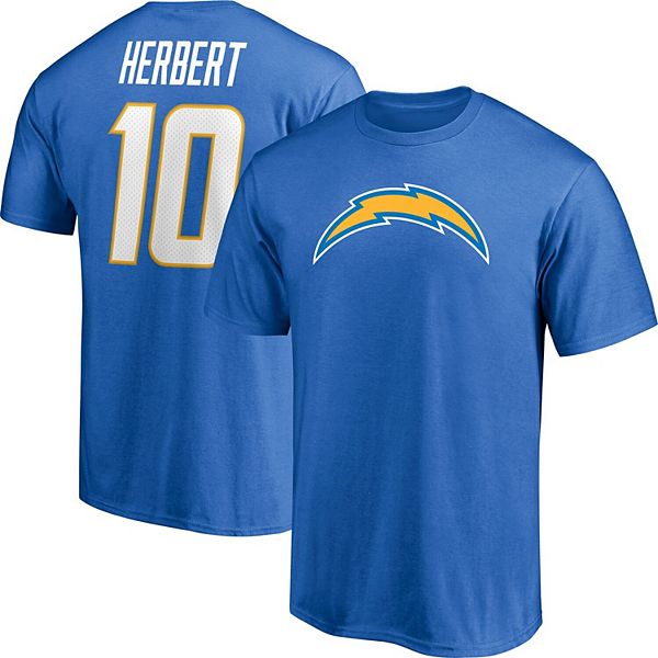 Men's Fanatics Branded Justin Herbert Powder Blue Los Angeles Chargers  Player Icon Name & Number T-Shirt