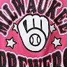 Girl's Youth New Era Pink Milwaukee Brewers Jersey Stars V-Neck T-Shirt