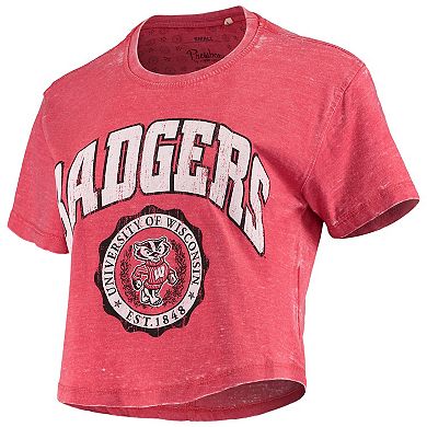 Women's Pressbox Red Wisconsin Badgers Edith Vintage Burnout Crop T-Shirt