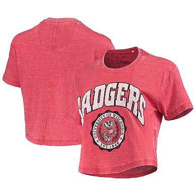 Women's Pressbox Red Wisconsin Badgers Edith Vintage Burnout Crop T-Shirt