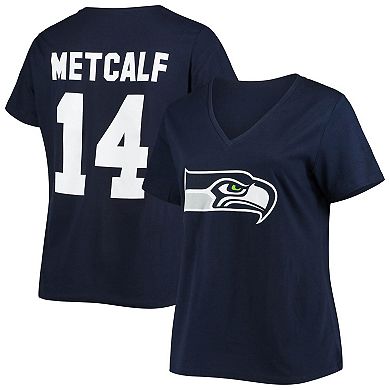 Women's Fanatics Branded DK Metcalf College Navy Seattle Seahawks Plus Size Name & Number V-Neck T-Shirt