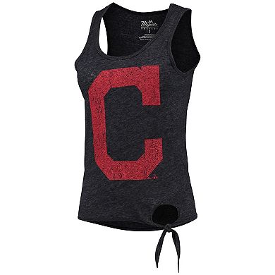 Women's Majestic Threads Navy Cleveland Indians Tri-Blend Side Tie Tank Top