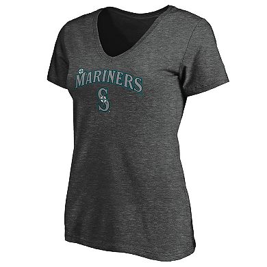 Women's Fanatics Branded Heathered Charcoal Seattle Mariners Team Logo Lockup V-Neck T-Shirt