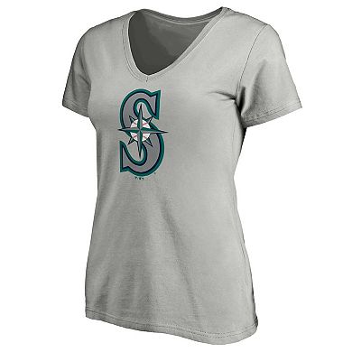 Women's Fanatics Branded Heathered Gray Seattle Mariners Core Official Logo V-Neck T-Shirt