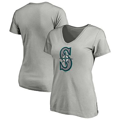 Women's Fanatics Branded Heathered Gray Seattle Mariners Core Official Logo V-Neck T-Shirt