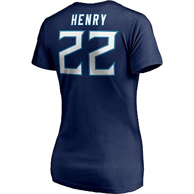 Women's Fanatics Branded Derrick Henry Navy Tennessee Titans Player Icon Name & Number V-Neck T-Shirt