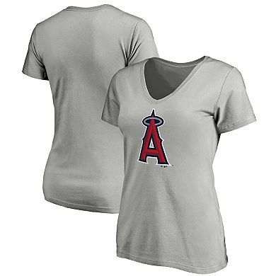 Women's Fanatics Branded Heathered Gray Los Angeles Angels Core Official Logo V-Neck T-Shirt