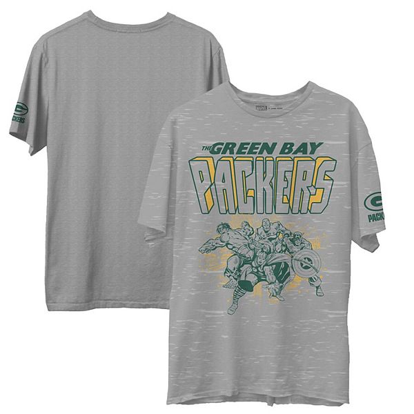 Men's Junk Food Heathered Gray Green Bay Packers Marvel T-Shirt